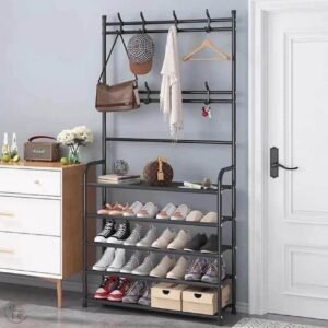 Porte-vêtements meuble et étagère en métal à 4 niveaux